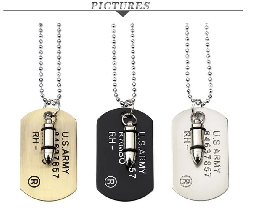 women men necklaces Hip Hop Chain Jewelry The bullet shape army card pendant nacklace Pendant Necklaces street dance Jewelry Chain2721225