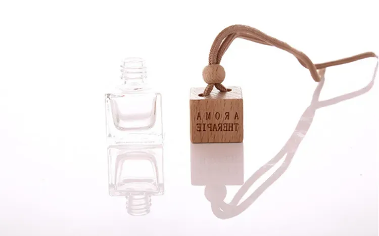 Free DHL Empty Glass Bottles Perfume Diffuser Bottles Car Hanging Dffuser Glass Bottle Square Car Diffuser Bottles with Wooden Cap