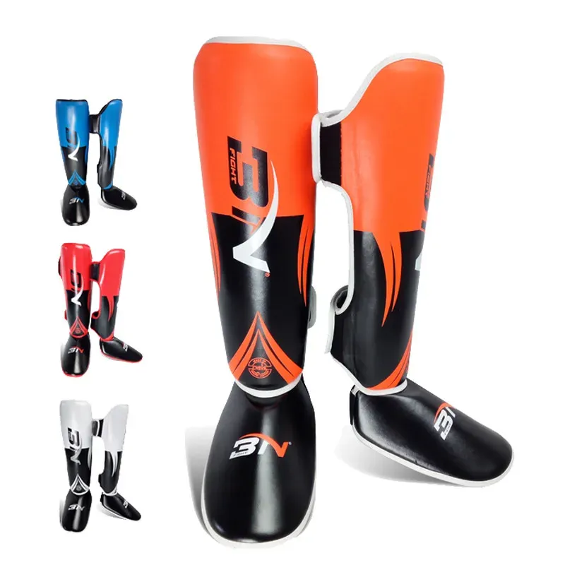 안전 Bnpro One Pain PU 가죽 Muay Thai Boxing Training Leg Shin Guards Ankle Protector MMA Warmers Light Kicking Shin Guards