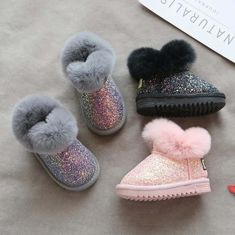 Sneakers crianças botas de neve 010 anos para meninas rosa bebê, crianças de inverno, sapatos de inverno, botas de moda de pelúcia quentes plataformas curtas cinza preto cinza