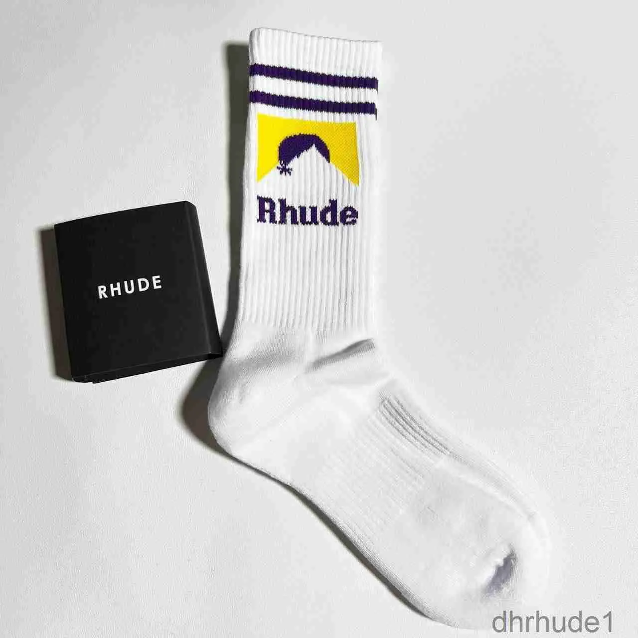 Rhude Socks Designer Men Socks Women Luxury Högkvalitativ Pure Cotton Comfort Brand Representativ Deodorisering Absorbera Sweat Let In Luft Strumpor Black LHPF L N2AO