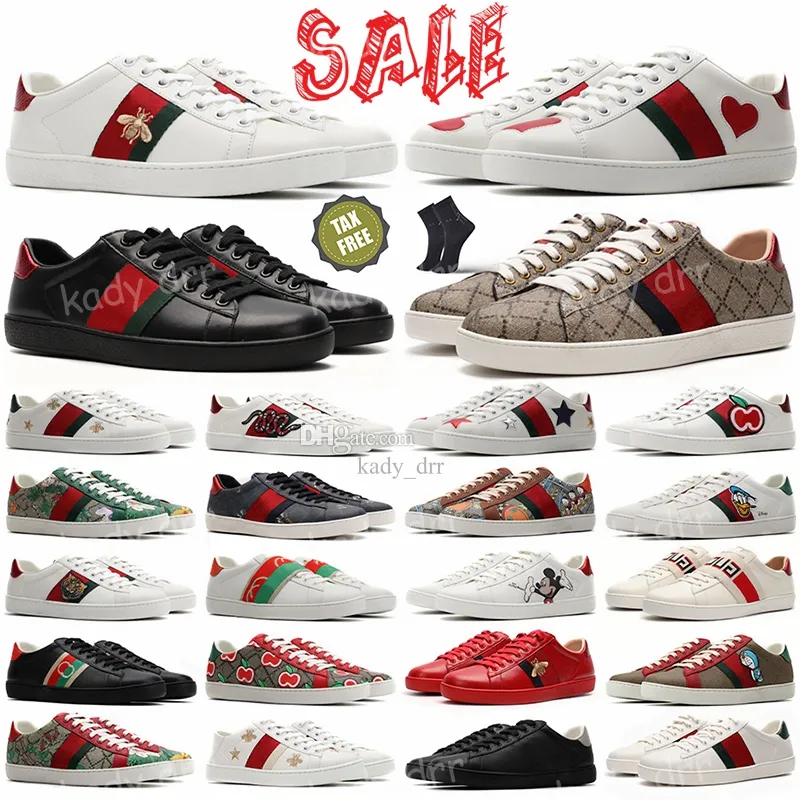 Designer Casual Schoenen Bee Ace Sneakers Dames Heren Italië Slangenleer Chaussures Tijger Geborduurd Zwart Wit Groene Strepen Sport Trainers
