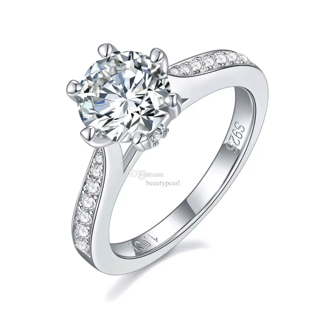 S925 스털링 실버 링 라운드 1ct D VVS Moissanite Ring Factory Price