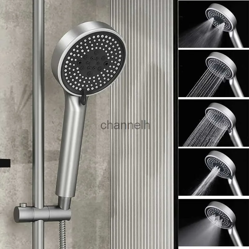 Bathroom Shower Heads Upgraded Thickness 5 Modes Head Rainfall High Pressure Round Black Showerhead Hand Bath Spa Faucets Accessories YQ240228