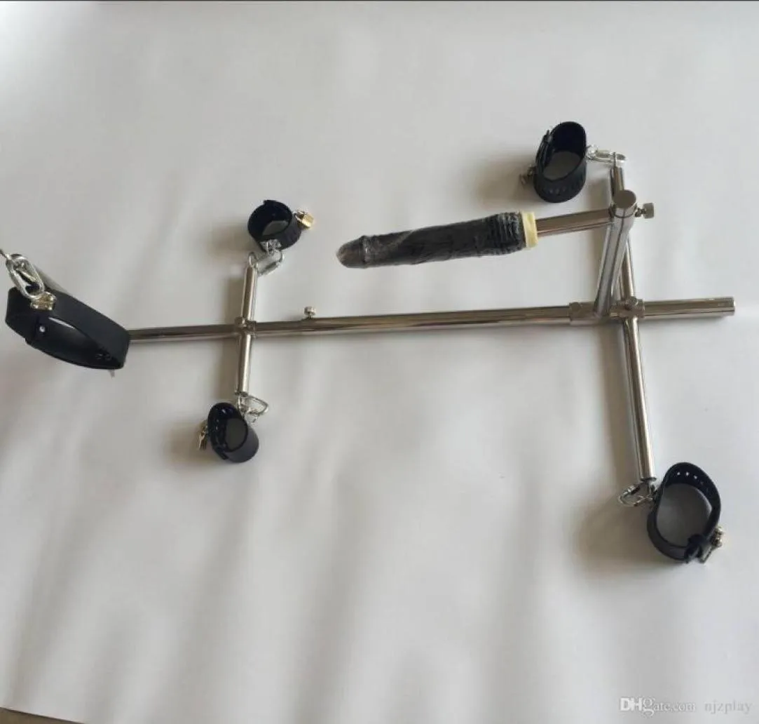 Telaio unisex in acciaio inossidabile Bondage per cani schiavi Dispositivi BDSM set manette catene polsini alla caviglia collare al collo dildo mobili sessuali3203464