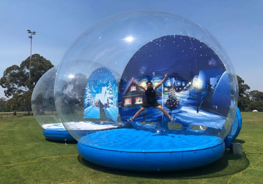 Pump Snow Globe Human Size Po Booth Anpassad bakgrundsbild Uppblåsbar mänsklig snö Globe Vacker bubbla Kupol Clear 2062425