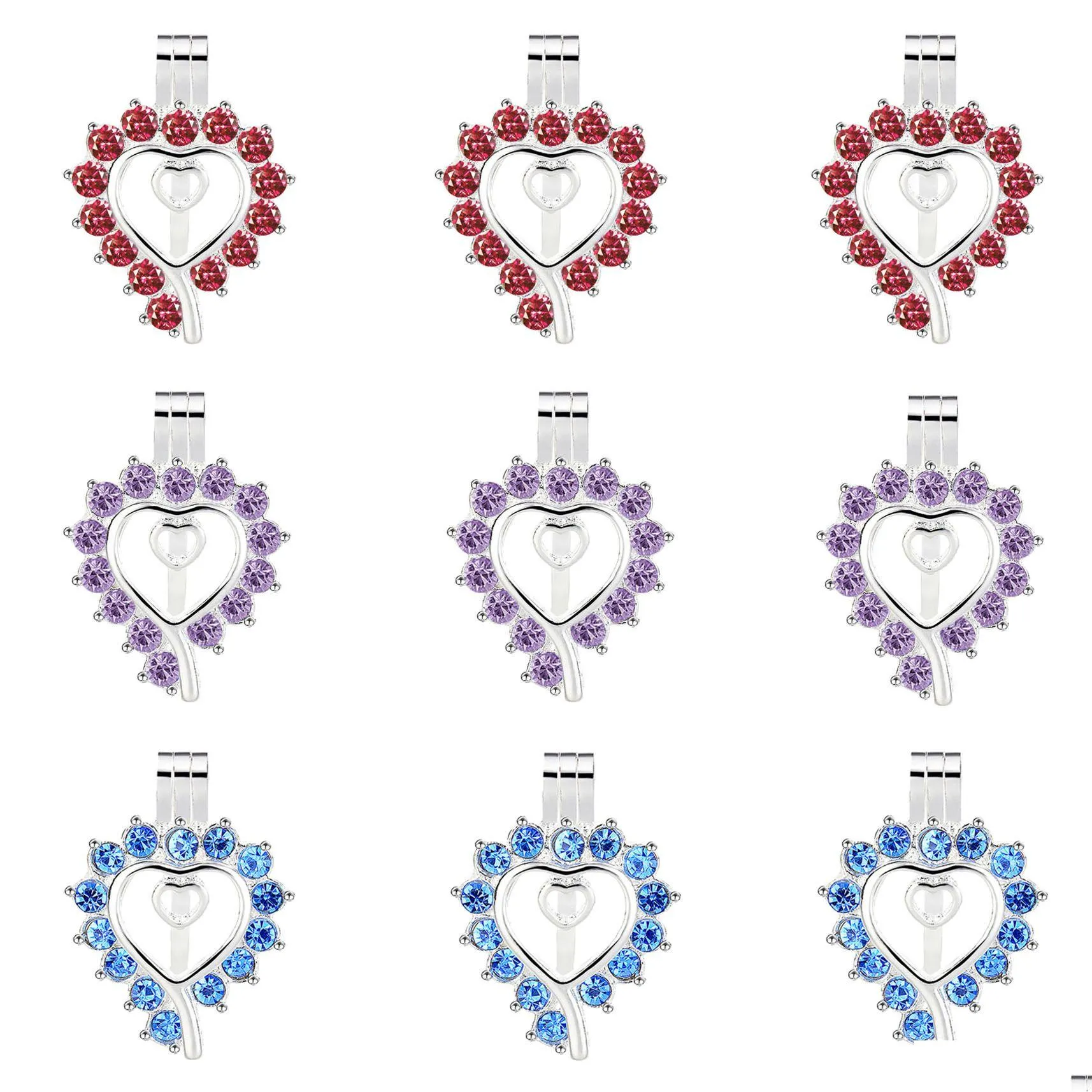 Lockets 10Pcs Bright Sier Heart Shape Pearl Cage Locket Pendants Aromatherapy Essential Oil Diffuser Necklace For Diy Jewelry Drop Del Dhp5Y