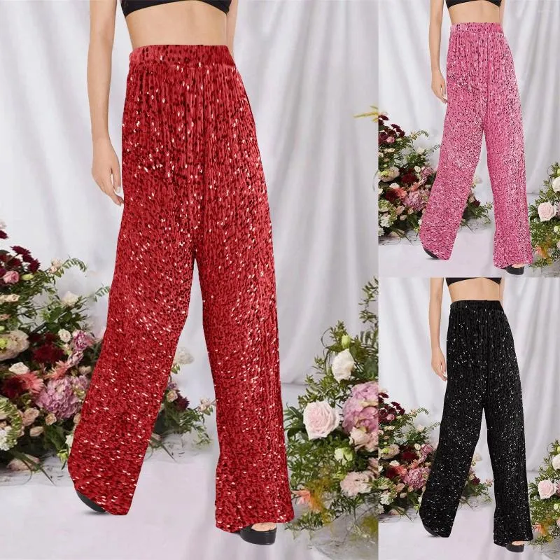 Women's Pants Solid Color Sequined Womens Casual Plaid Leggings Stretchy Work Dress High Waist