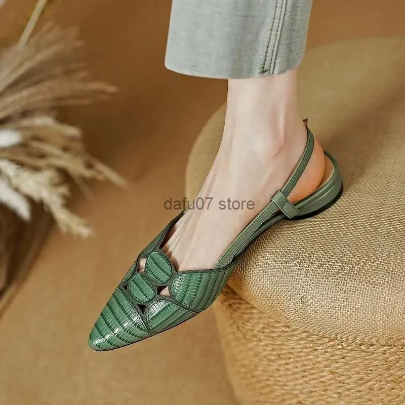 Dress Shoes Woman Summer Sandals Embossed Leather Simple Flats Pointed Toe Shoes For Women Spring Autumn Vintage Sandals With BuckleH24228