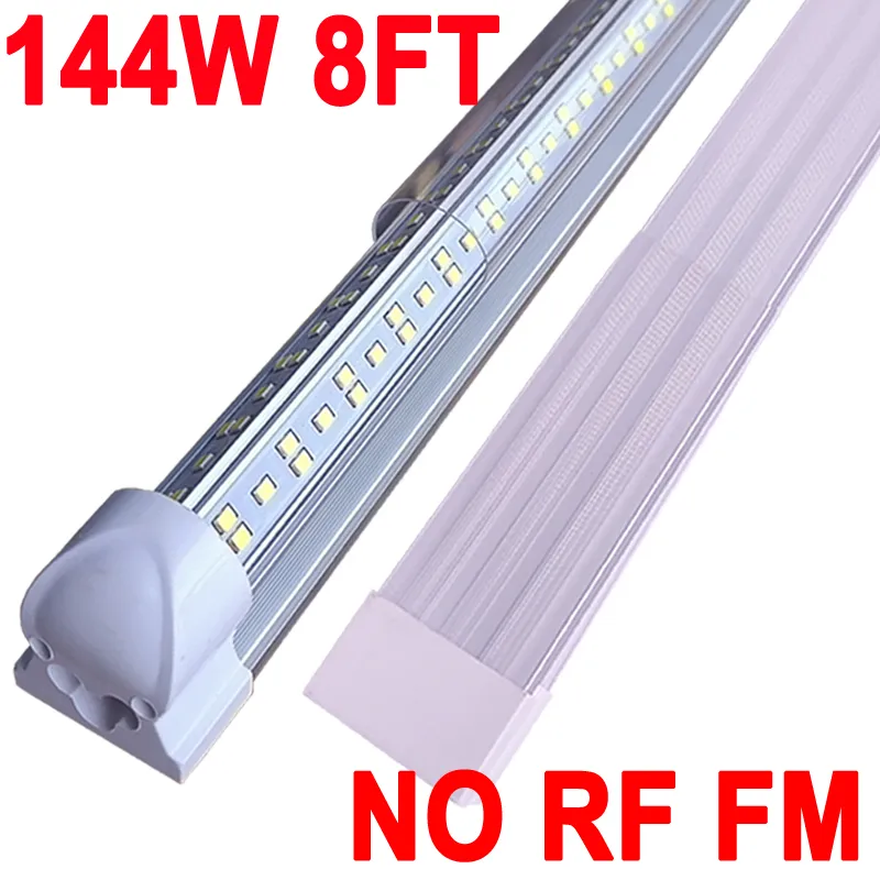 144W 8ft LEDショップライト、144000LM 6500Kスーパーブライトホワイト、NO-RF RMリンク可能な天井照明器具、V形状統合T8 LEDチューブライトワークベンチキャビネット納屋クレスチ