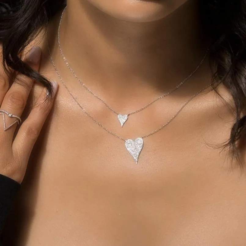 Collar de corazón de circonia cúbica con micro pavé de plata de ley 100% 925, circonita cúbica brillante, regalos de San Valentín para amantes, joyería romántica elegante 267L