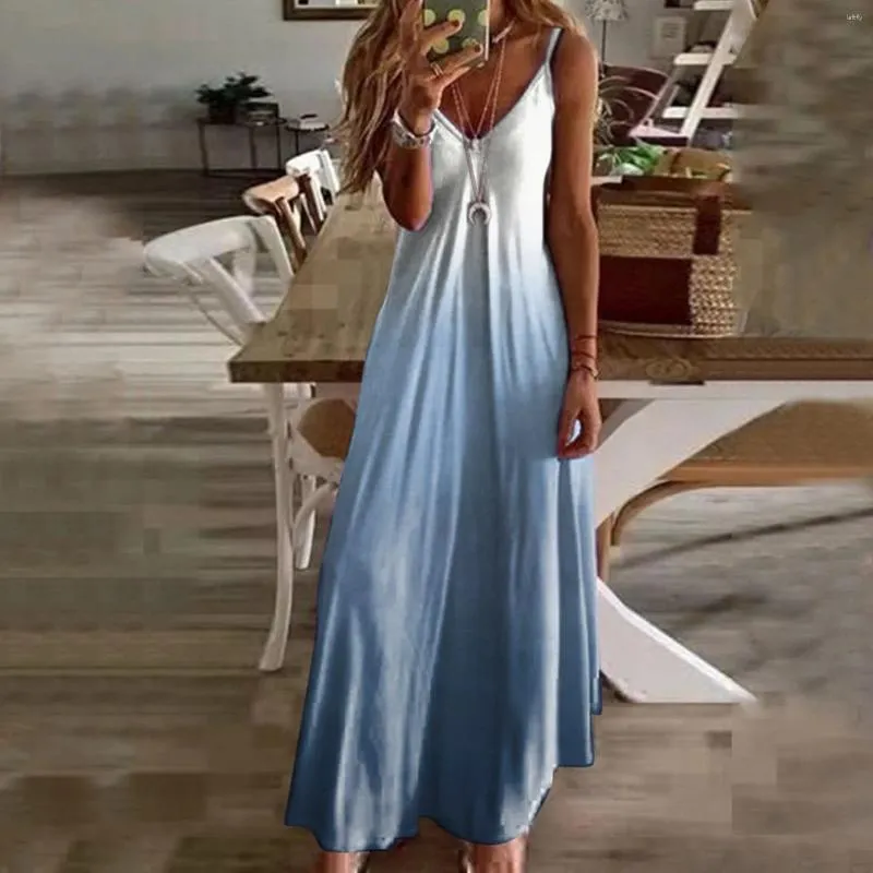 Robes décontractées Femmes Maxi Long Summer Sans manches Boho Sundress V Cou Robe de plage Chic Sexy Gala Mariage Bal