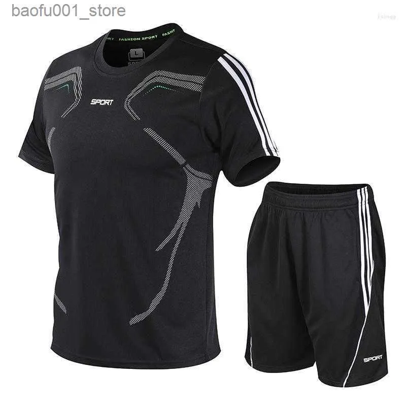 Herrspårar Mens Tracksuits 2023 Summer Fitness Wear Sports Suit Män och kvinnor med samma stil snabbtorkande casual sportkläder som kör två-stycken Set Q240228