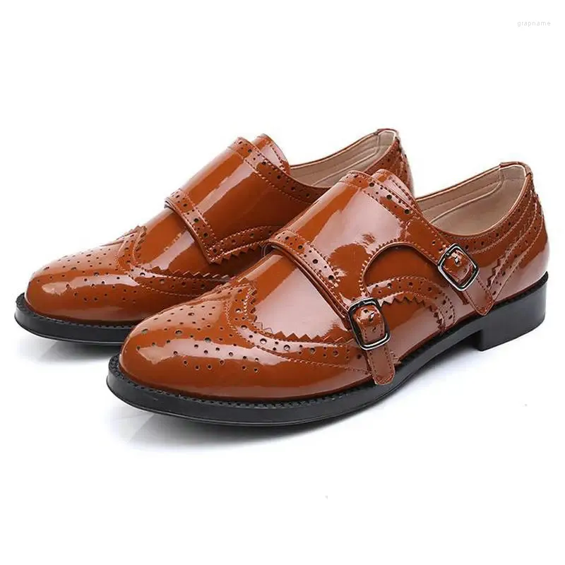 Chaussures décontractées noir marron unique automne britannique petit cuir verni fond plat Brock Oxfords taille 41