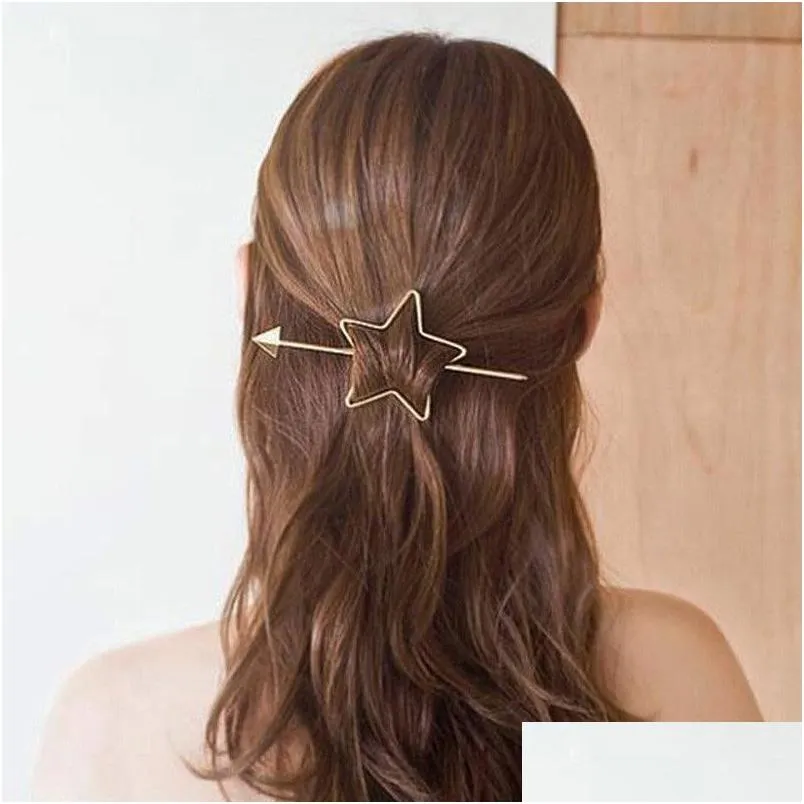 Haarschmuck Koreanische Barrette Stern Herz Design Metall Perlenklammern für Frauen Gold Haarnadel Stirnband Halter Drop Lieferung Produkte Dhbhe