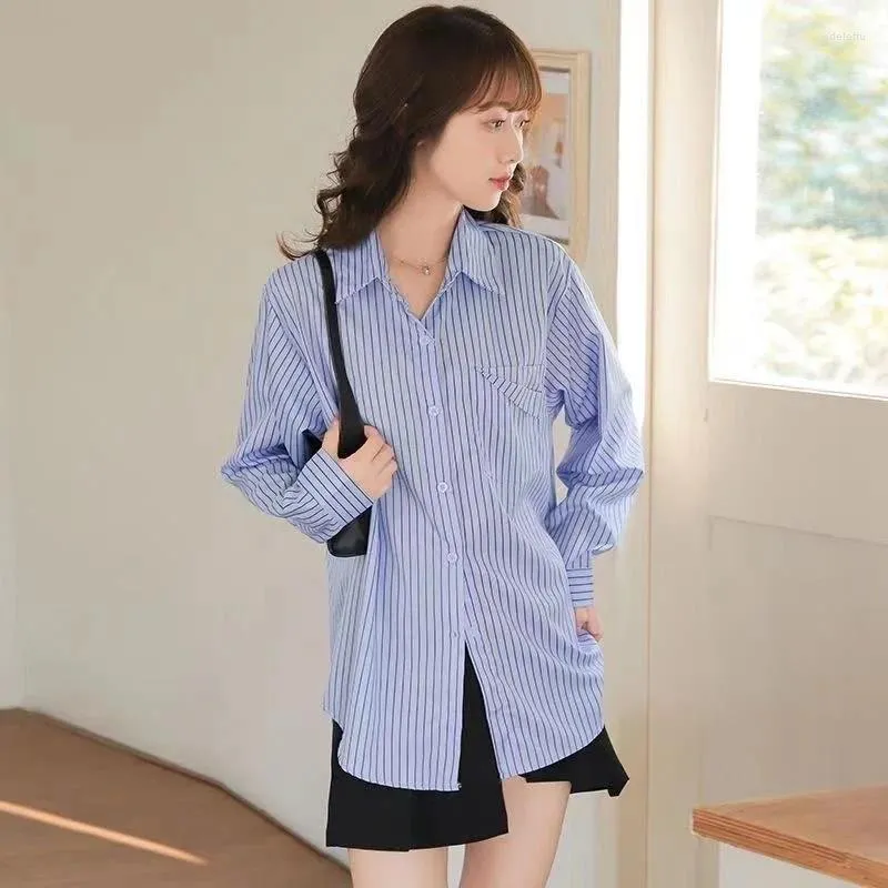 Women's Blouses Lazy Design With A Loose And Versatile Pocket Foldable Striped Shirt For Spring Autumn Seasons 22024 Layered Lining