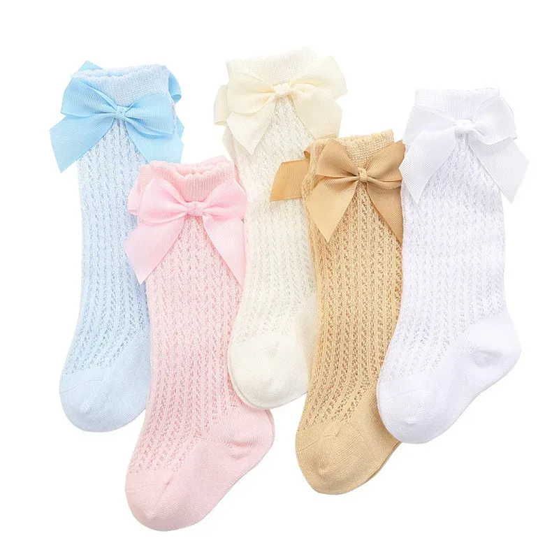 Skarpetki 10 par Socks Baby Girl Baby Bow Botton Summer Mesh Baby Knee Socks Noworodka Niezlip Długie chłopcy skarpetki