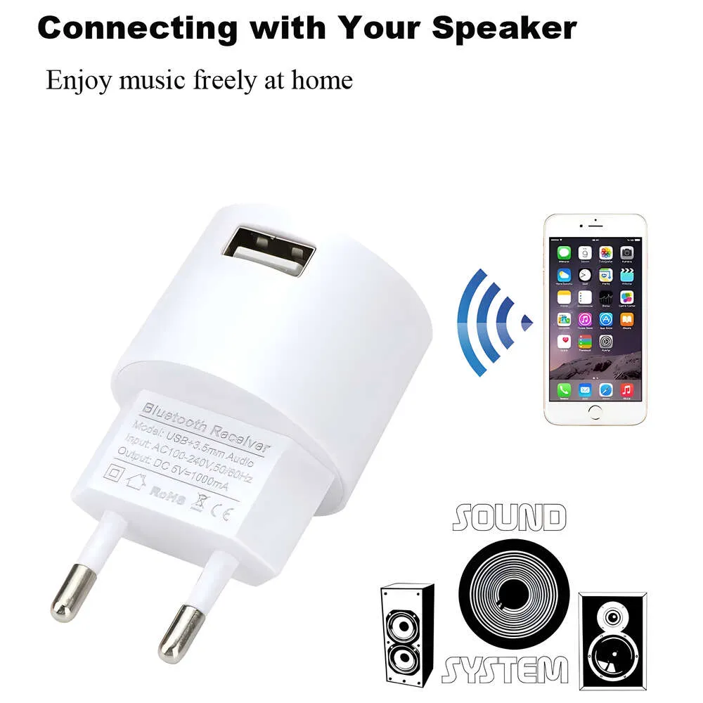 Communications AC 110V 220V USB Wall Charger Wireless Bluetooth Adapter 3.5MM AUX V5.0 Audio Music Receiver EU US Plug