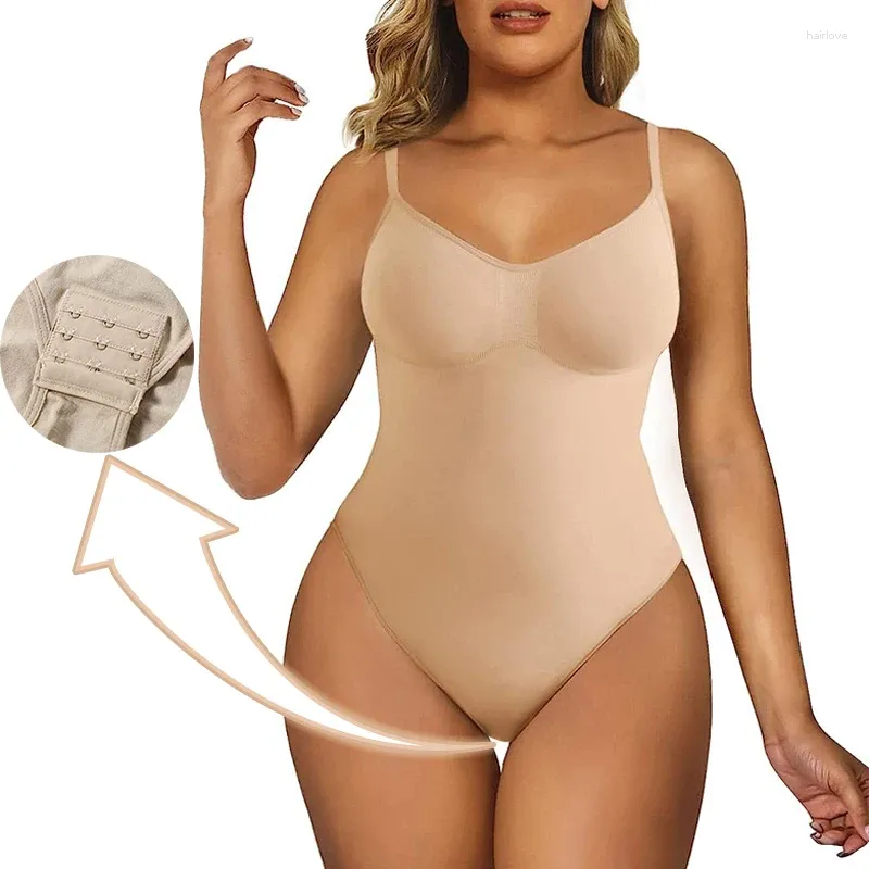 Women's Shapers V Neck Spaghetti Strap Bodysuits Compression Tummy Full Body Shaper Open Crotch Shapewear Slimming Sheath Smooth Out Corset