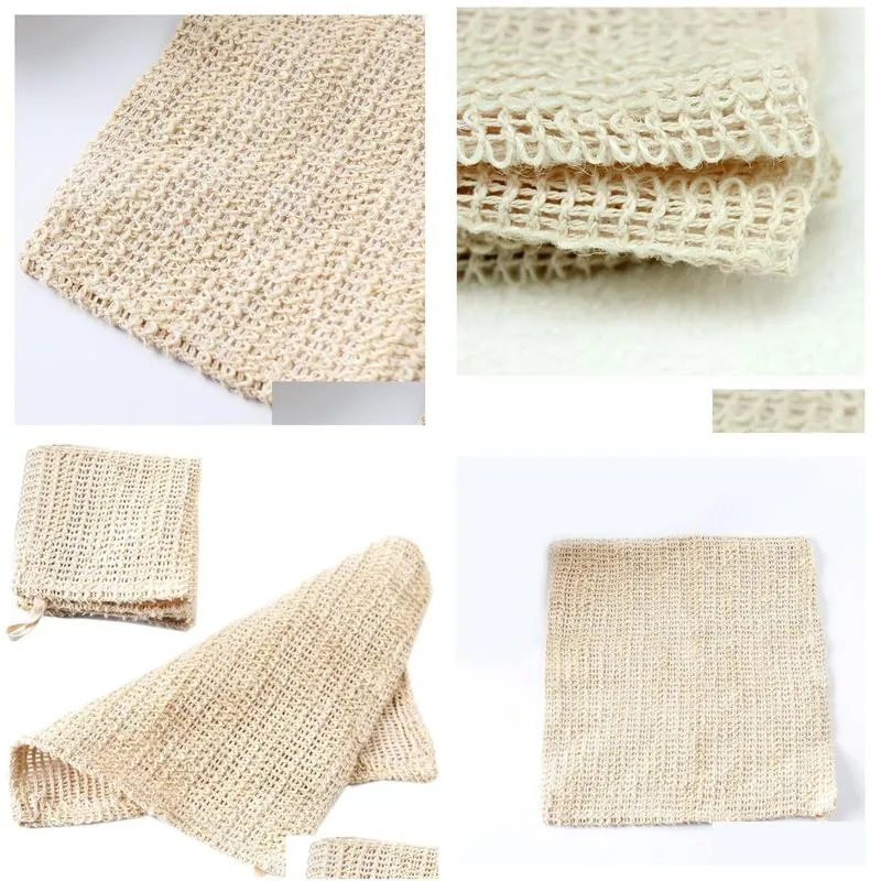 Spazzole da bagno Spugne Lavapavimenti 100% Natura Asciugamano per pulizia in sisal per il corpo Panno esfoliante in lino 25X25 cm Panno per doccia Fa Dhfe0