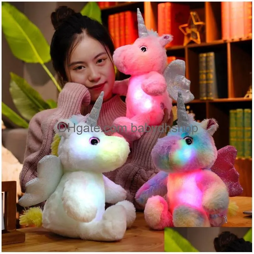 Plush Dolls 30Cm P Cute Glowing Small Elephant Children Accompany Doll Color Lamps Cloth Birthday Gift Drop Delivery Toys Gifts Stuf Dhh3G