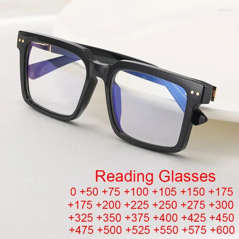 Lunettes de soleil Vintage Black Square Anti-Blue Lumières de lecture Men de lecture Femmes Spring Hinge Prescription Eyeglass Mâle TR90 Eyewear 1.75 2.0