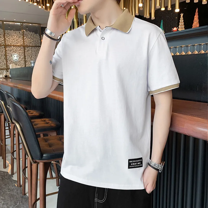 Camiseta de verano de manga corta 100% algodón, polo elegante e informal con cuello alto para estudiantes, chicos de moda