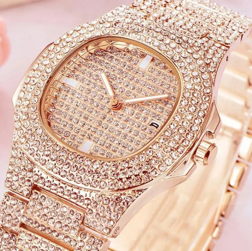 Montres-bracelets mâles Top diamant montre hommes Quartz or HIP HOP montres en acier inoxydable horloge Relogio Masculino Drop