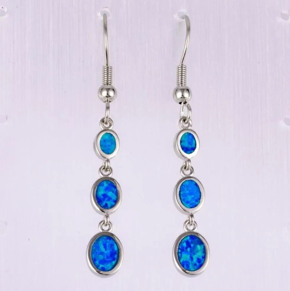 Dingle ljuskronor oval form ocean blå eld opal silver pläterade smycken för kvinnor droppe öronringar klädselnierardangle5358851