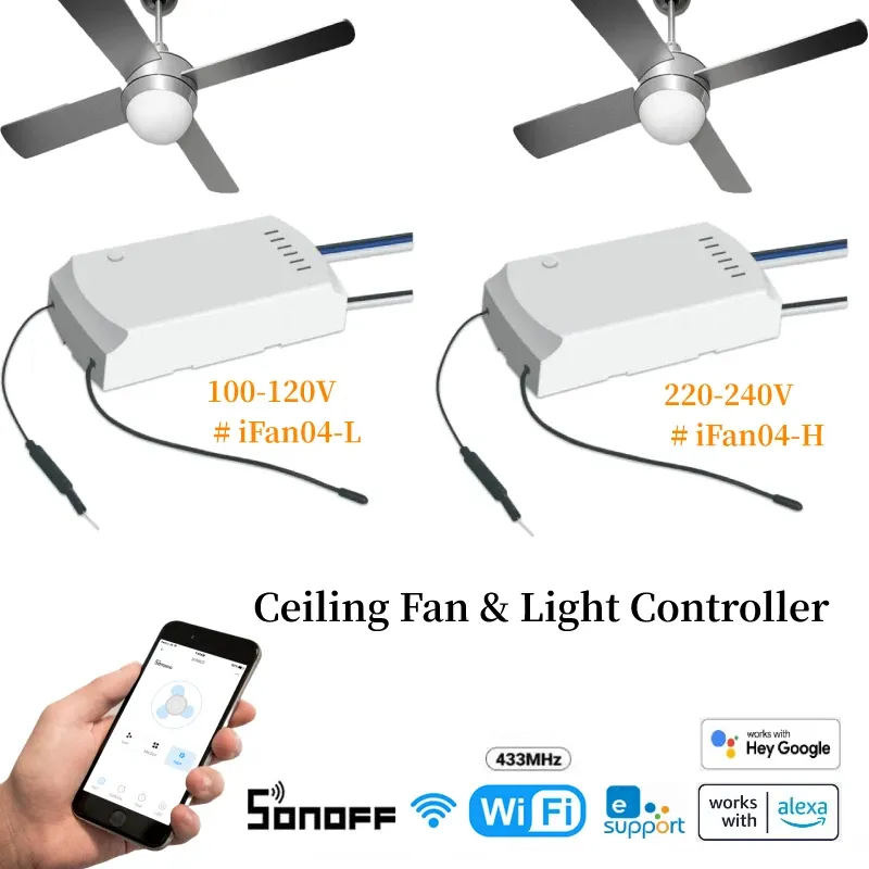 Controllo Sonoff ifan04 ventola del soffitto WiFi e controller di luce Ewelink App RF Remote 433MHz RM433 Supporto regolabile Velocità della ventola Alexa Google