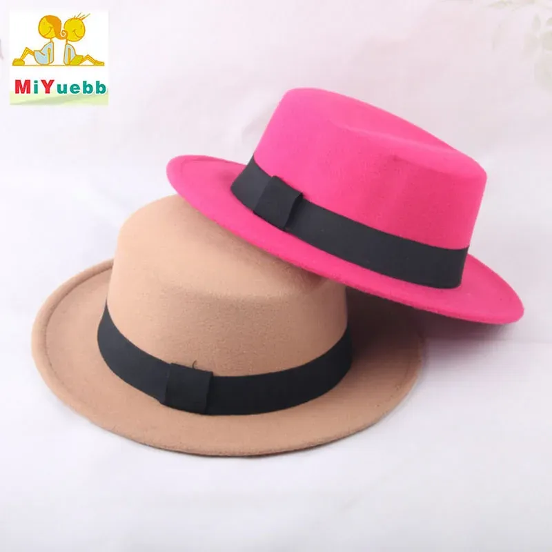 Hats Block sun child kid Girl boy adult male female Women summer hat British retro princess curling Felt hat dome flat roof hat MZ35