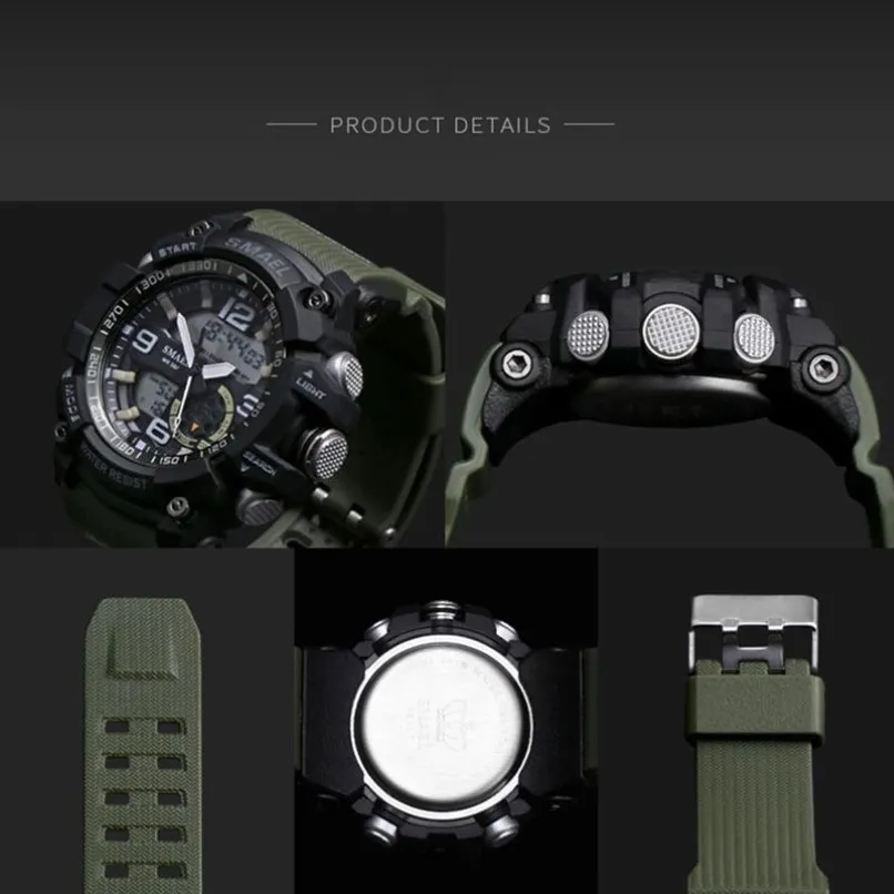 Reloj Smael, reloj de pulsera deportivo para hombre, reloj Digital LED, reloj de pulsera resistente al agua con doble horario, reloj militar 1617, relojes para hombre Militar295L