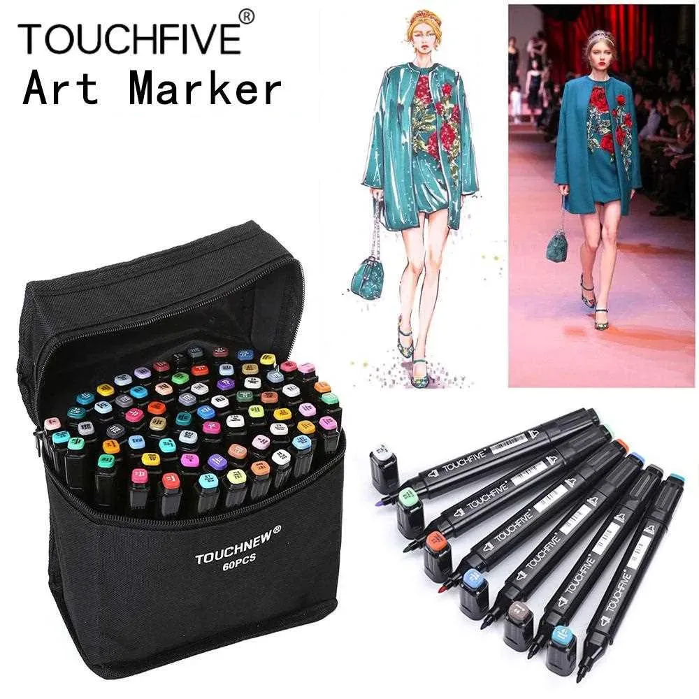 Marqueurs Touchfive 1 Couleurs Single Art Markers Brush Pen Sketch Based Based Markers Double Head Manga Drawing stylos Art Supplies