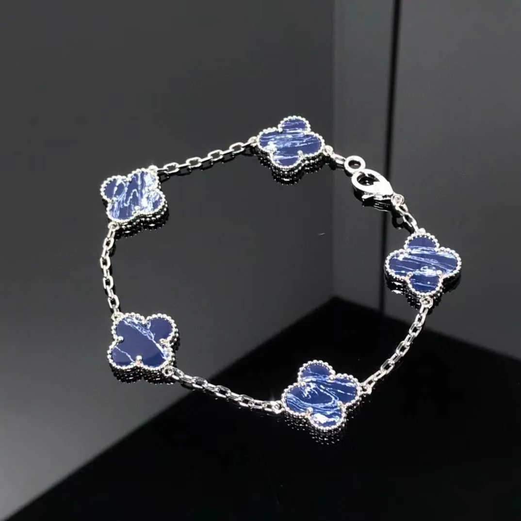 VanCF Necklace Luxury Diamond Agate 18k Gold New Stone Four Leaf Grass Five Flower Bracelet Womens Thick Plated Gold