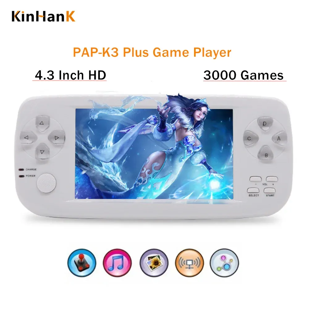 اللاعبون PAP K3 Plus Portable Game Console 64bit Builtin 3000 Retro Classic Games for GBA/NEO/CP for Child 4.3inch Game Game Player