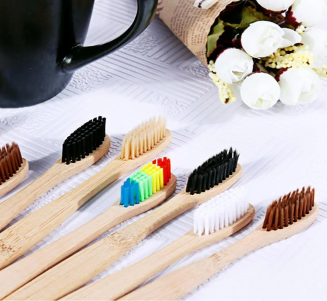 100 pçsset escova de dentes de carvão de bambu ambiental para saúde oral baixo carbono médio macio cerdas madeira lidar com escova de dentes5212497