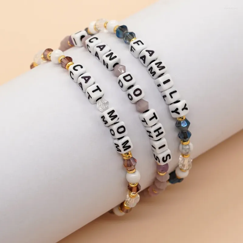 Link Bracelets Cross Border European And American Style Hand String Four Square Letter Beads Half Gemstone Crystal Han