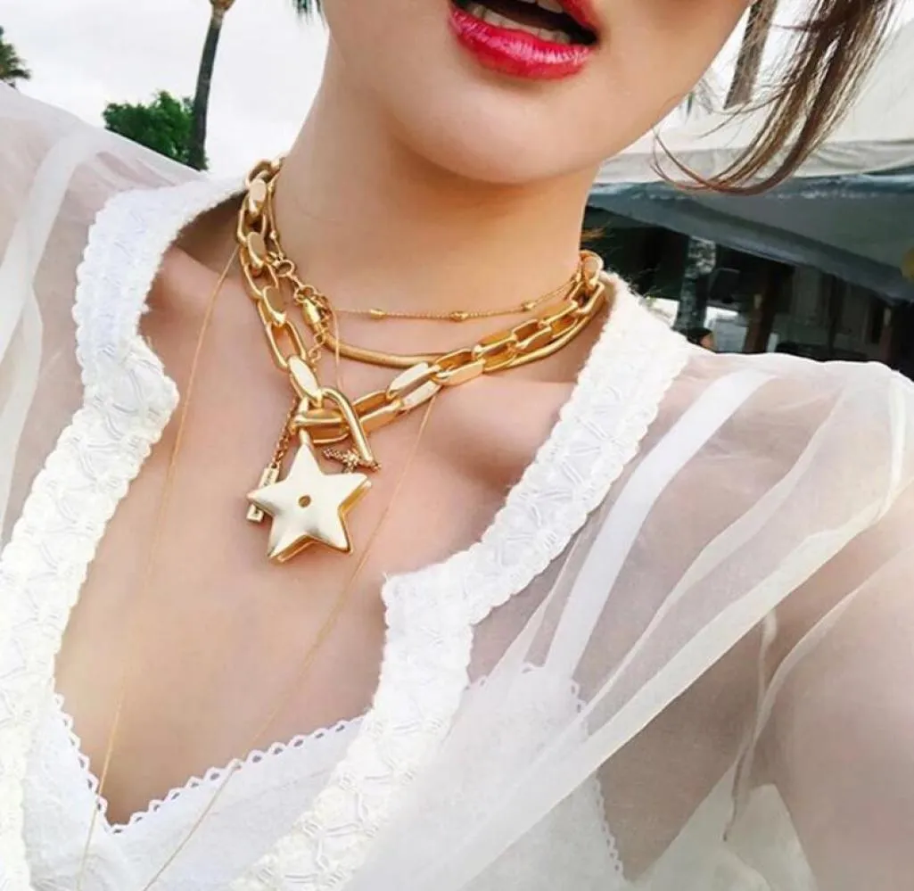 New Personality Hollowout Metal Long Chain Cool Simple Teglace for Women 남성 보석 선물 목걸이 체인 Five Star Fashion Jewe4766731