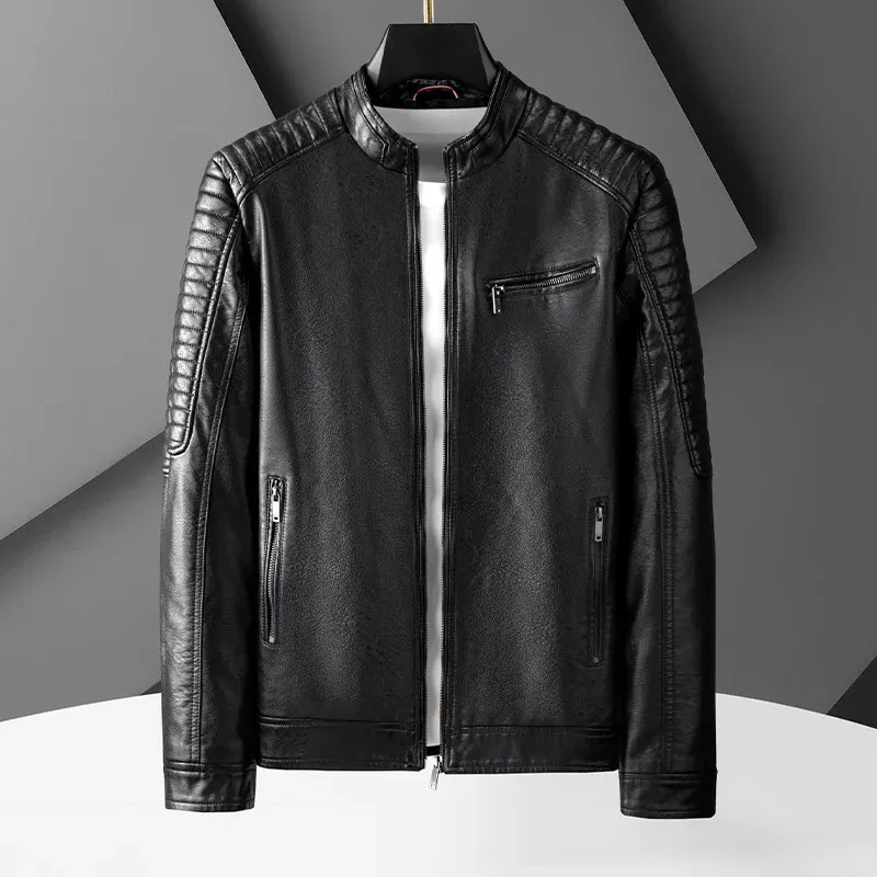 Hommes moto veste en cuir mâle S-5XL automne hiver hommes veste en cuir mode hommes adolescent col montant Punk 240228