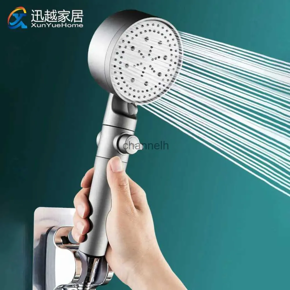 Badezimmer-Duschköpfe, Kopfwassereinsparung, 5 Modellanpassung, Hochdruck, grauer ABS-Ständer, Ein-Tasten-Stopp mit Filter-Wasserhahn-Zubehör YQ240228