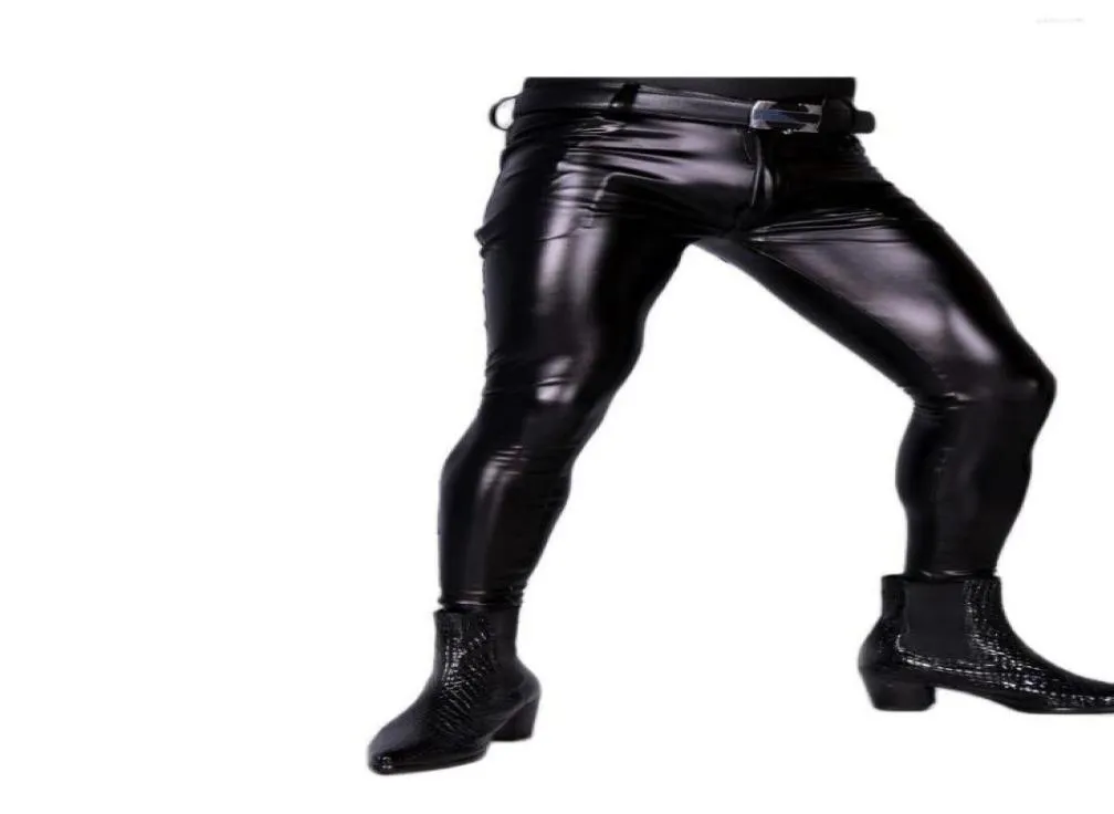 Men039s Broek Stijlvolle Mannen Dikker Broek PU Kunstleer Glanzende Glanzende Bars Club Stage Gay Wear Legging Lederhose Mannelijke Strakke 7848726