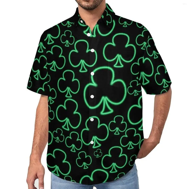 Camicie casual da uomo Cool Neon Shamrock Camicette Uomo Foglie Stampa Manica corta hawaiana Camicia da spiaggia oversize di tendenza Regalo di compleanno