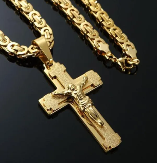 Hot Koop Heren Rvs Ketting Ketting 18K Gold Filled Jezus Hanger Mannen Ketting Christelijke Sieraden Geschenken5355725