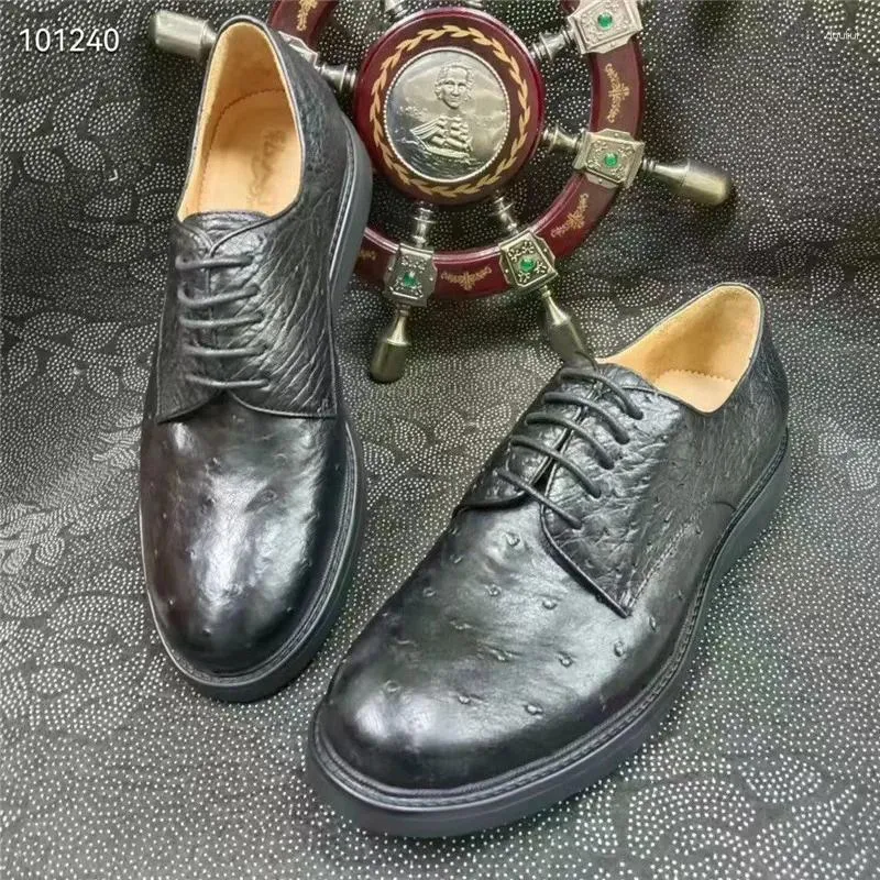 Dress Shoes Authentic Real True Ostrich Skin Classic Plain Black Businessmen Derby Genuine Exotic Leather Male Lace-Up Oxfords