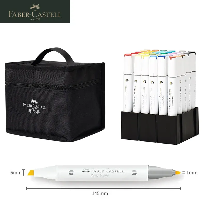 Markers Faber Castel Premier Alcoholbased Dual Tip Art Markers 30/60/80 Colors Fine and Chisel Tip with Pen Stand for Artists Drawing