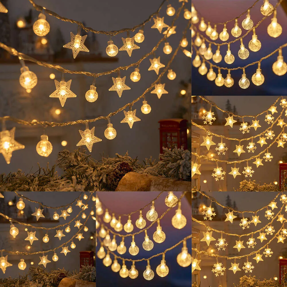 New 1.5/3M Snowflake String Fairy Lights Waterproof Star Ball LED Lamp For Home Christmas Tree Garden Decor