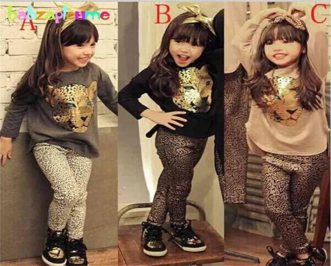 Moda crianças conjuntos de roupas leopardo fatos de treino animais topleggings 2 pçs roupas dos miúdos do bebê meninas ternos 07yearsautumn bc1113 24317851