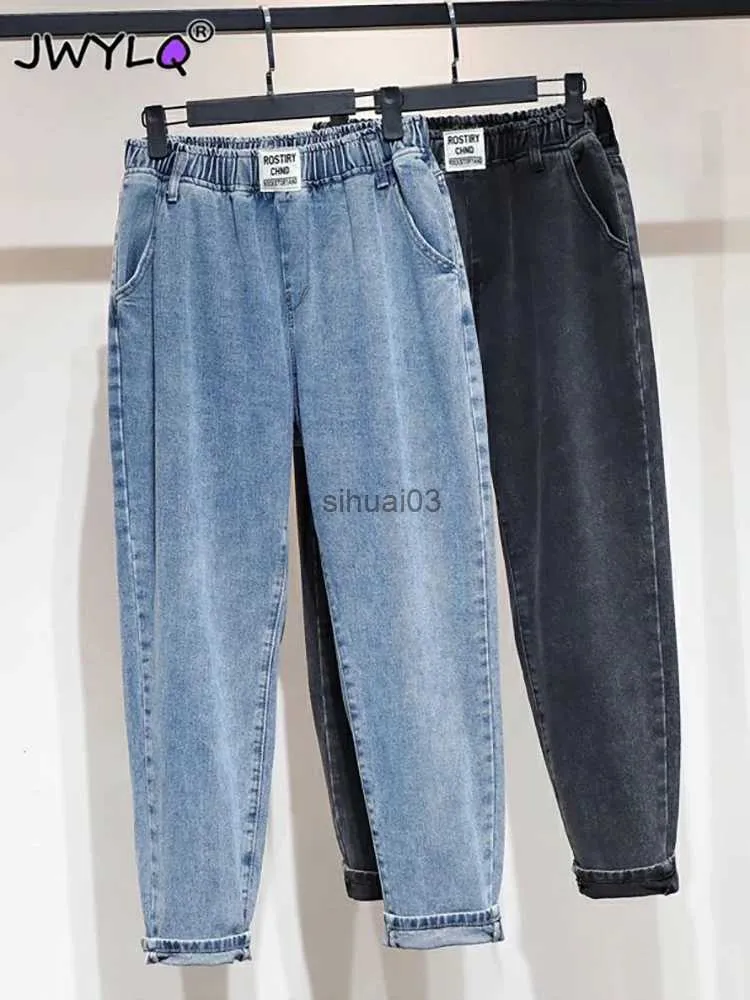 Kvinnors jeans överdimensionerade 5xl hög midja elastisk midja ankellängd harem denim byxor kvinnor enkla grundläggande lösa streetwear kvinnor byxor vaqueros