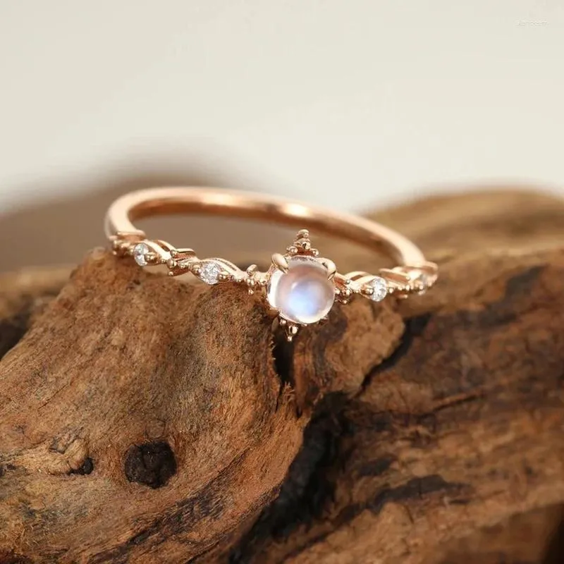 Cluster Rings Moonstone Ring For Women Fashion Trend Stainless Steel Finger Female Engagement Jewelry