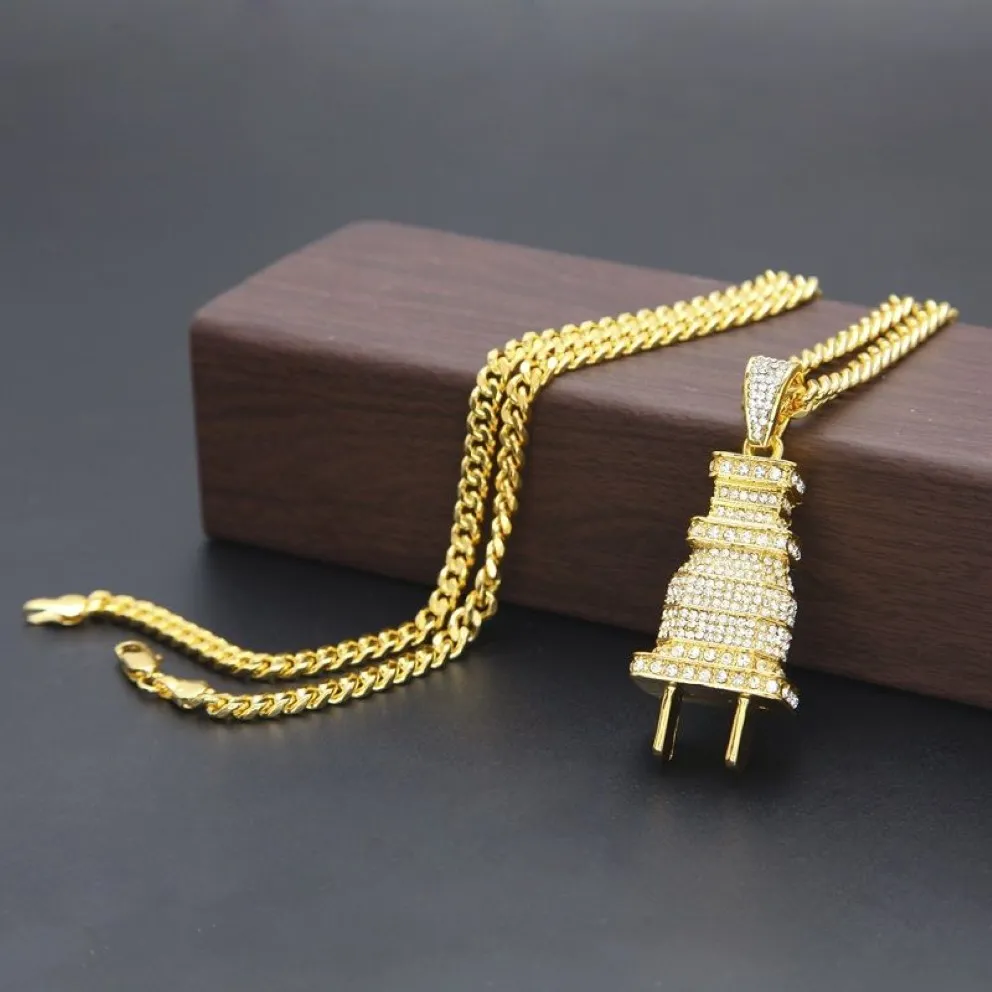 Herenmode Hip Hop Ketting Gouden Cubaanse Link Chain Iced Out Plug Hanger Kettingen Voor Men295z